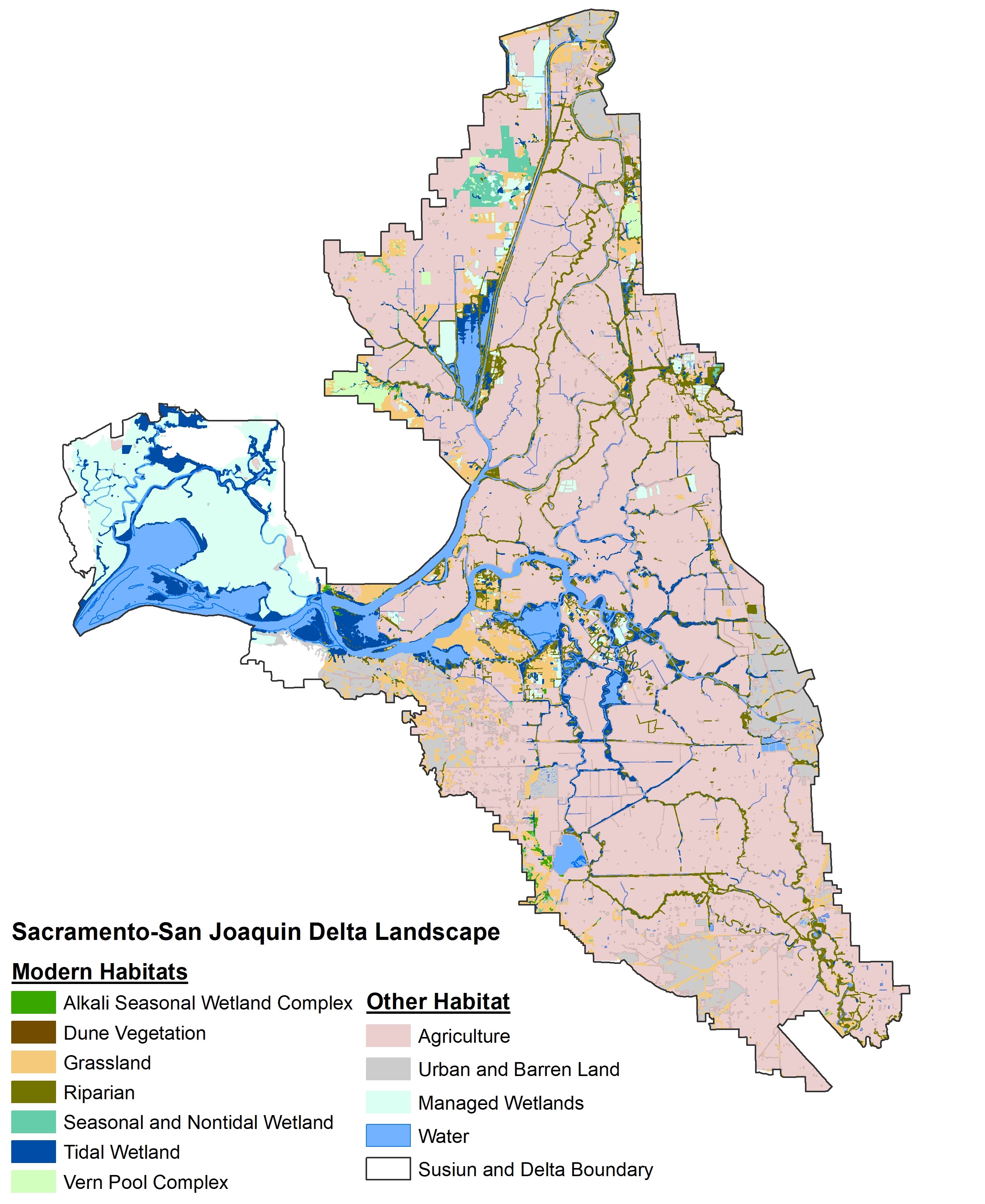 Map Visualization of Baseline Ecosystem Habitat Types in the Delta